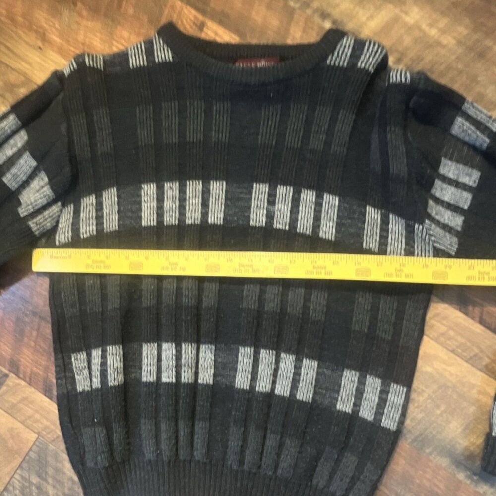 Vintage Eagle Point Men's Black Gray Striped Knit Crew Neck Sweater large#4 - Picture 3 of 5